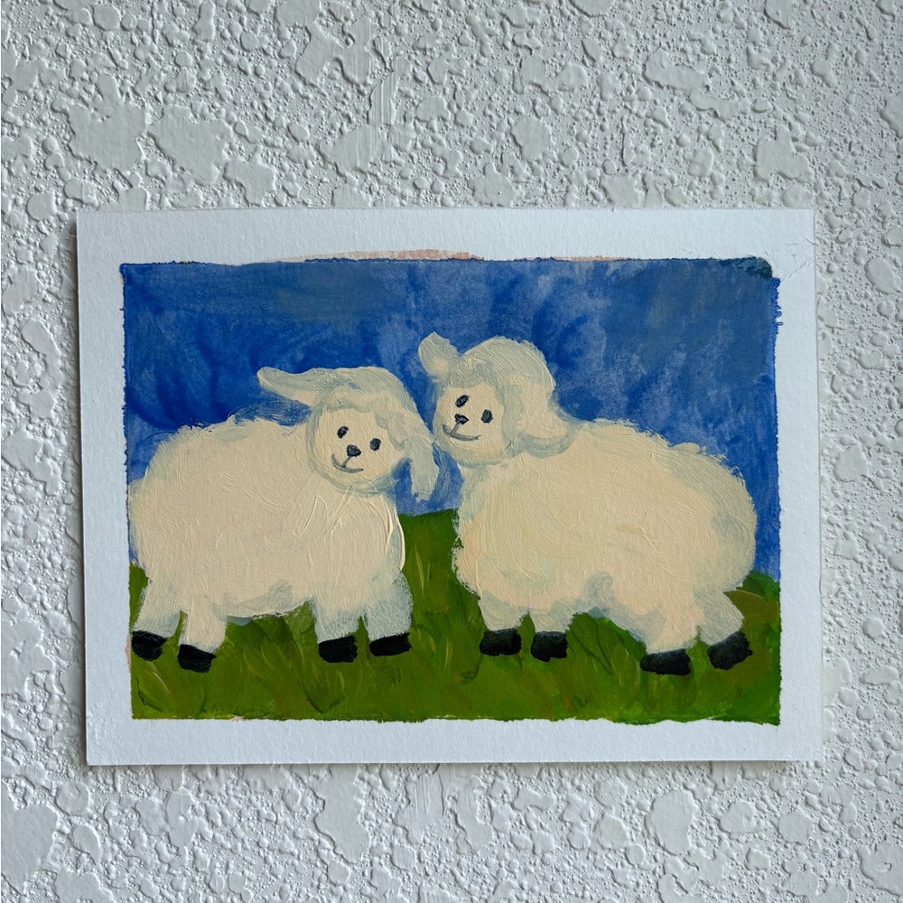 Charming Sheep Art  - Blue and White